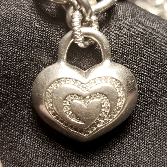 Sterling Silver necklace with diamonds  heart charm - Picture 2 of 16